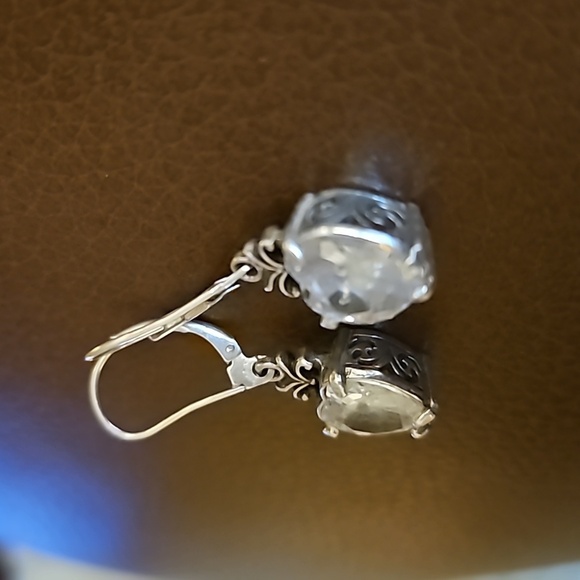 Sterling Silver Swarovski Crystal Heart Leverback Dangle Earrings - Picture 4 of 7
